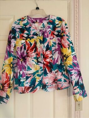 Coldwater Creek Purple Teal Floral Button Jacket